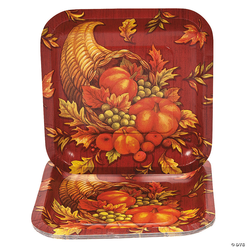 Abundant Cornucopia Thanksgiving Square Dessert Plates Discontinued