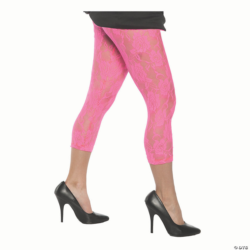 Adult Neon Pink Lace Leggings - Extra Small Image