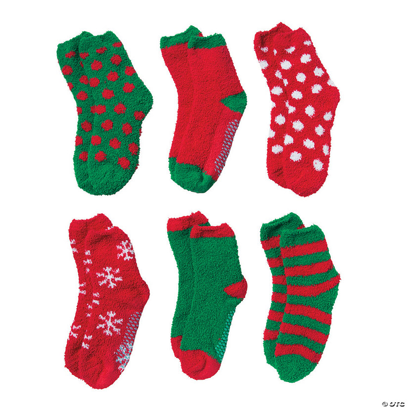 Adult&#8217;s Christmas Fuzzy Socks - 6 Pair Image