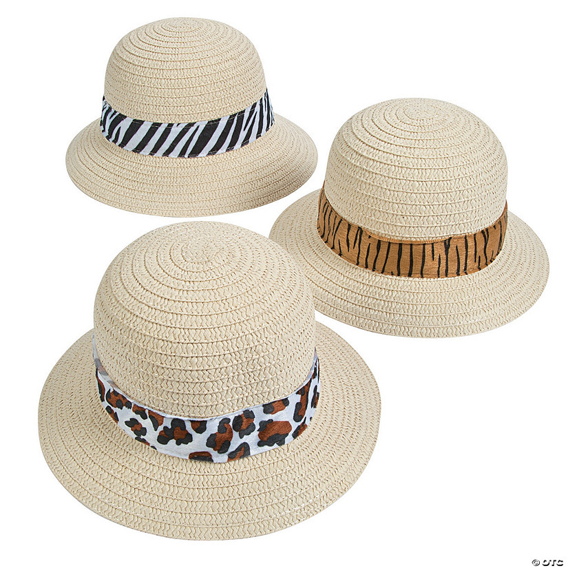 Adult&#8217;s Pith Helmets with Animal Print Band - 12 Pc. Image