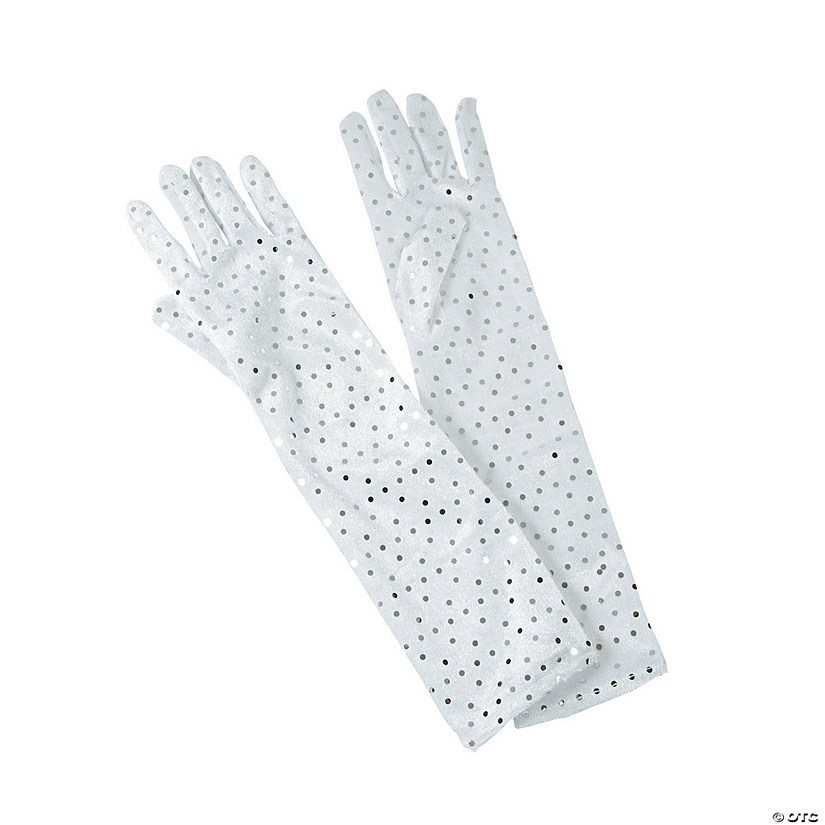 Adult’s White Long Sequin Gloves - Discontinued