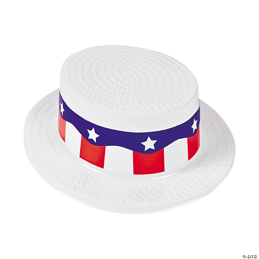 Adult&#8217;s White Skimmer Hats with Patriotic Band - 12 Pc. Image