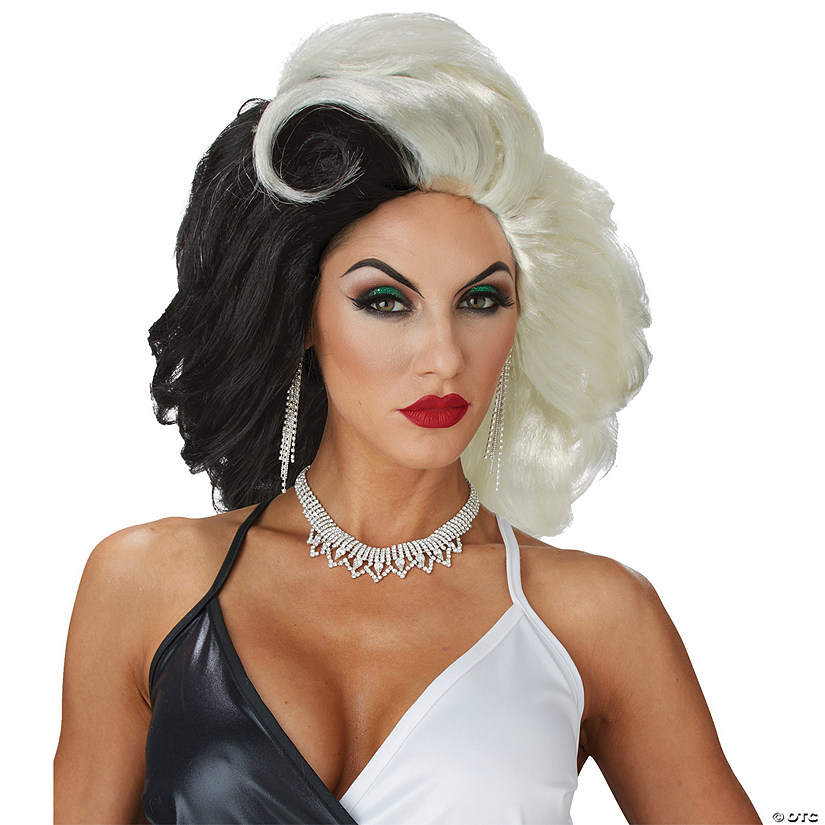 Adults Black & White Cruel Diva Wig Image