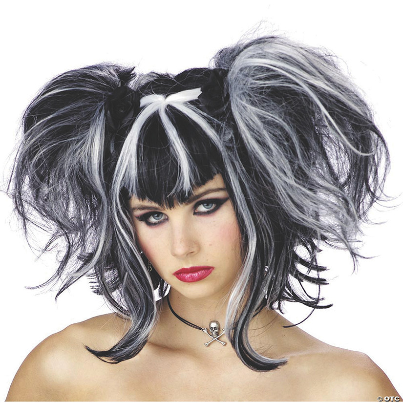 Adults Black & White Long Fairy Wig Image
