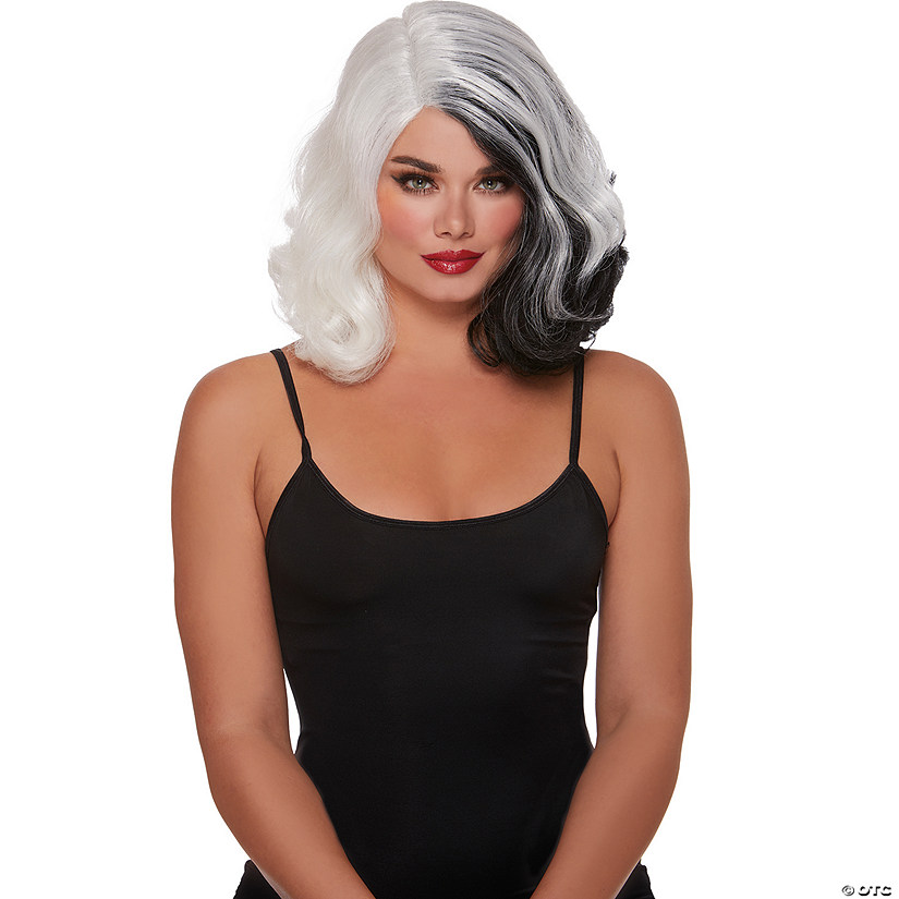 Adults Black & White Split Hues Glam Wig Image