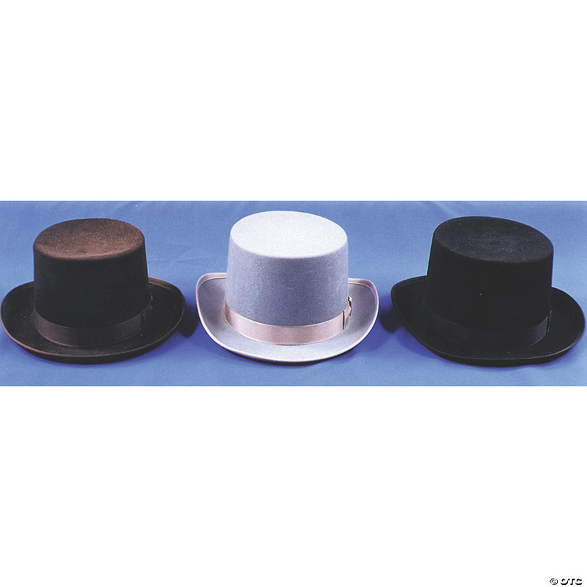 Adults Black Felt Top Hat with Hatband - Large Image
