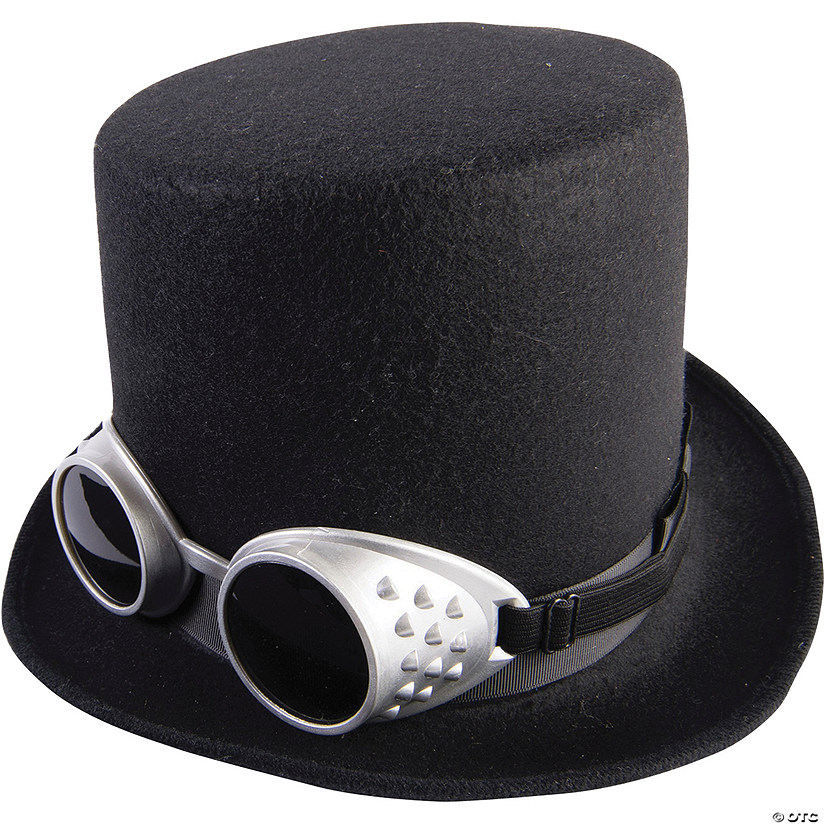Adults Black Steampunk Hat with Silver Goggles Image