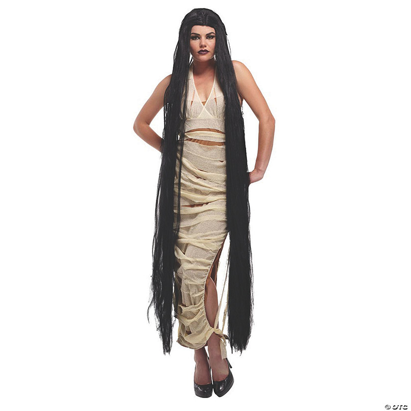 Adults Black Straight Extra Long Wig Image