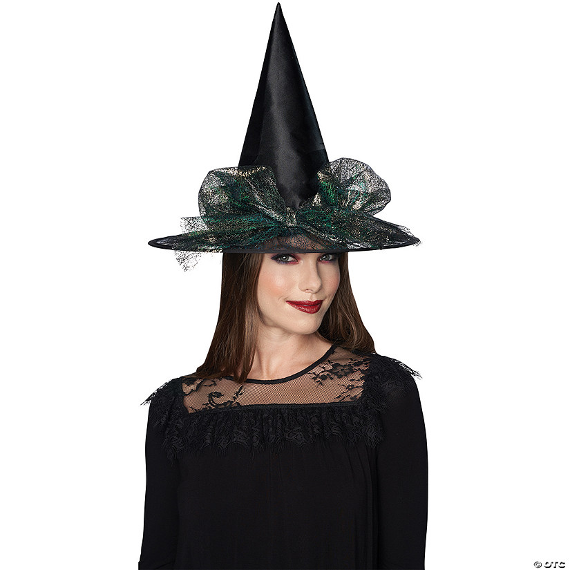 Adults Black Witch Hat with Tulle Bow Oriental Trading