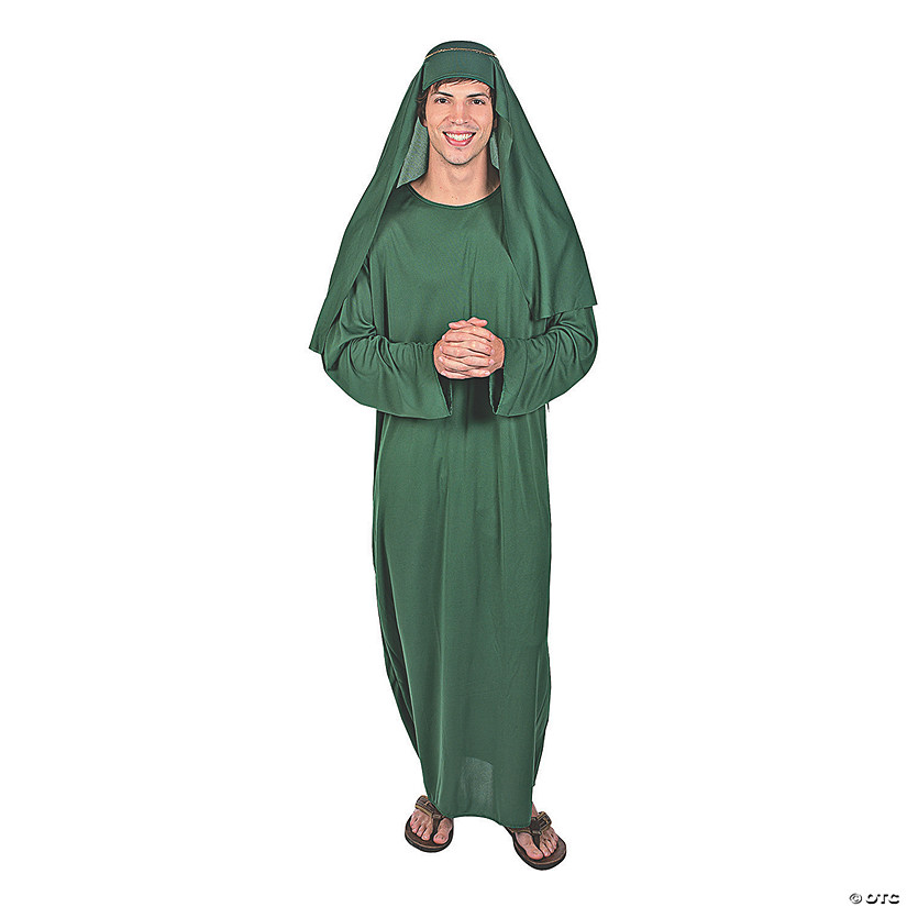 Adults Green Shepherd Polyester Nativity Costume with Headpiece - One Size Image