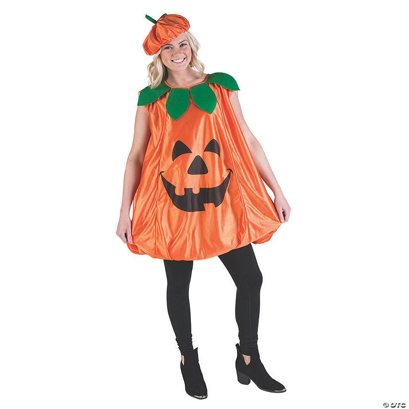 Adults Jack-O'-Lantern Pumpkin Polyester Pullover Costume with Hat Image