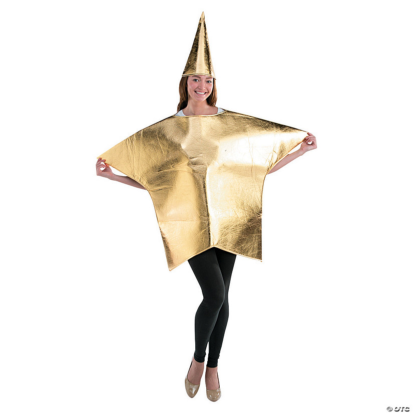 Adults Metallic Gold Star Polyester Costume with Headpiece - One Size Image