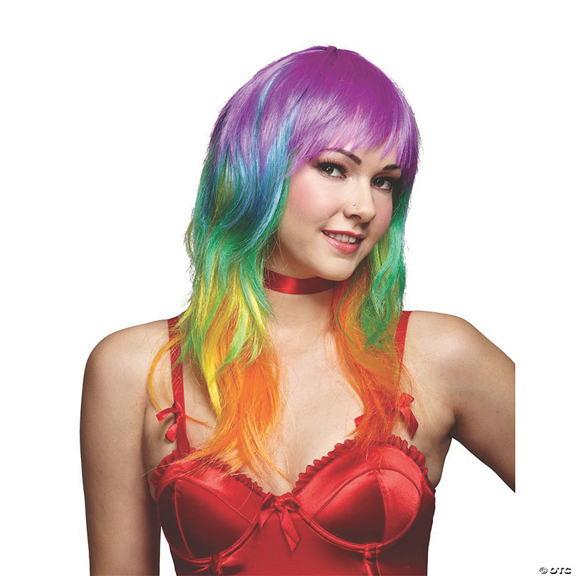 Adults Multicolor Rainbow Wig with Bangs Image
