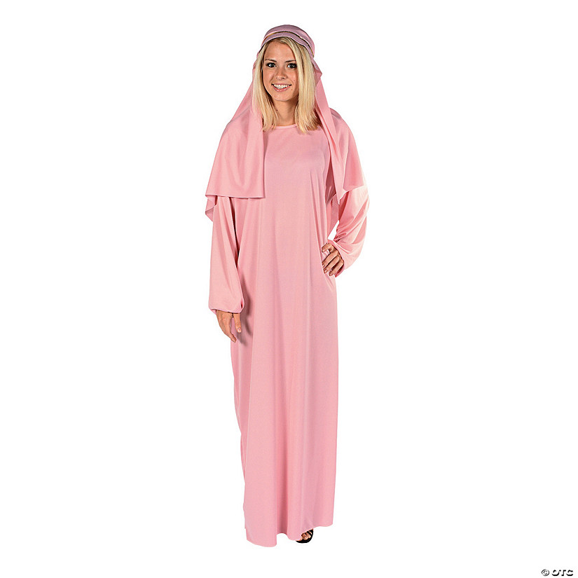 Adults Pink Robe Polyester Nativity Costume with Headpiece - One Size Image