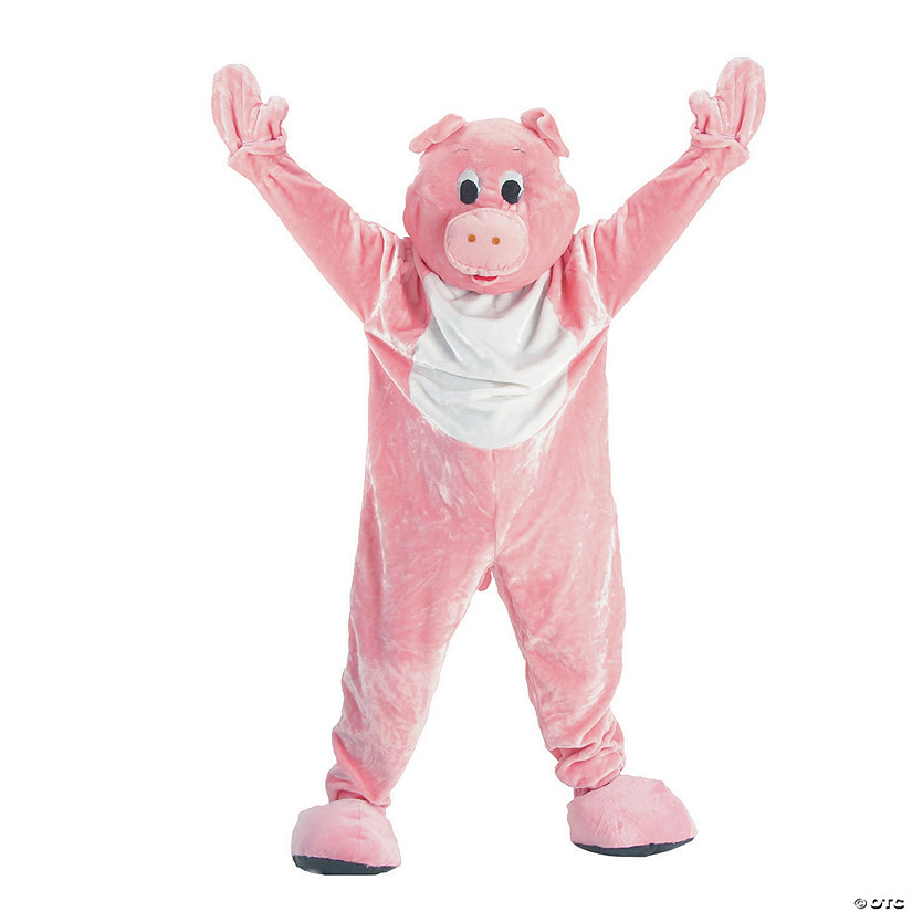 Adult's Plush Pink Pig Mascot Costume Image