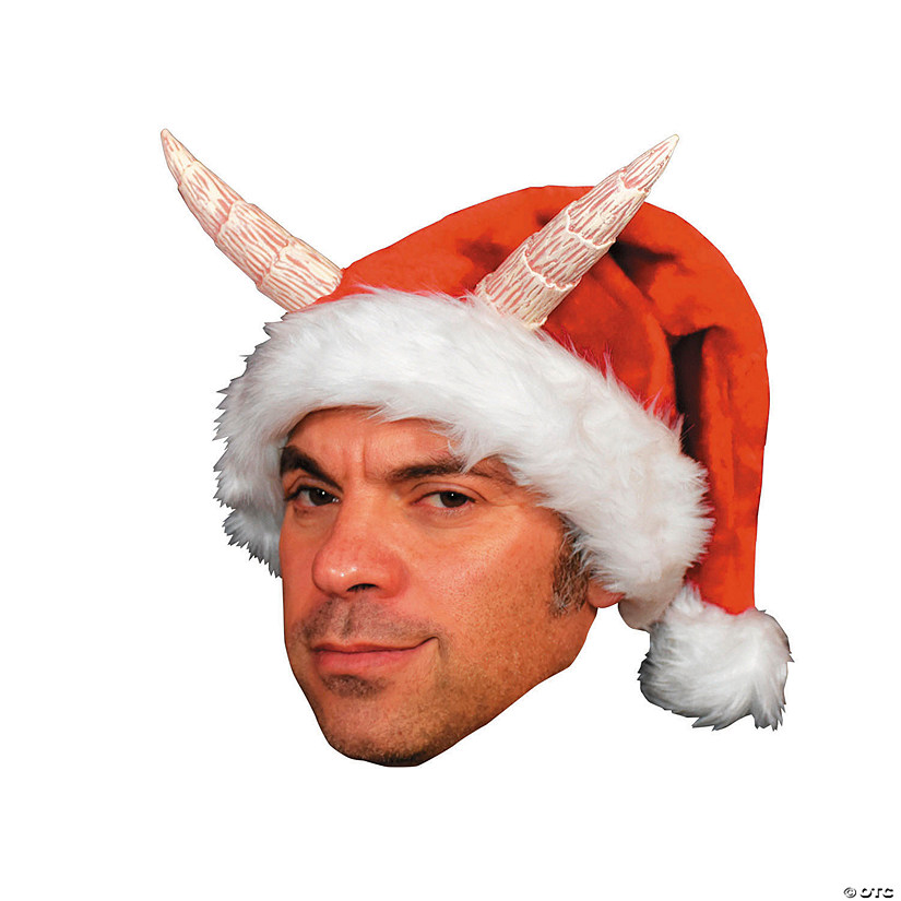 Adults Red & White Santa Hat with Devil Horns - One Size Image