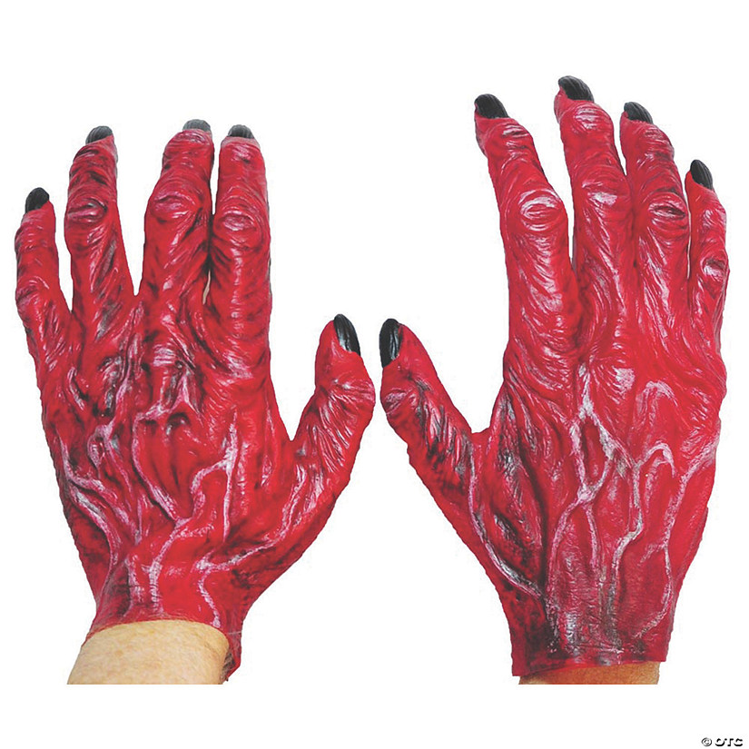 Adults Red Latex Devil Hands Costume Accessory Image