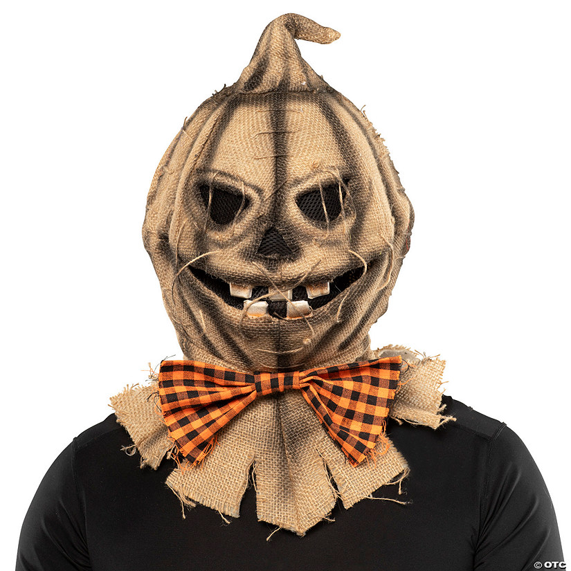 Adults Scarecrow Pumpkin Head Halloween Mask with Bowtie &#8211; One Size Image