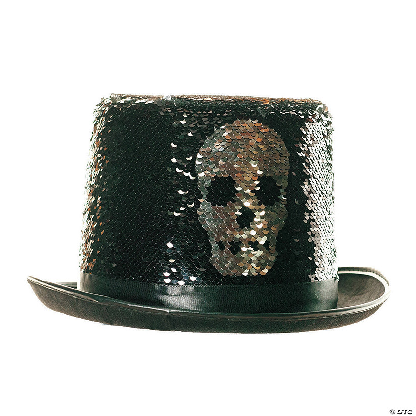 Adults Silver Reversible Sequin Skull Top Hat Image