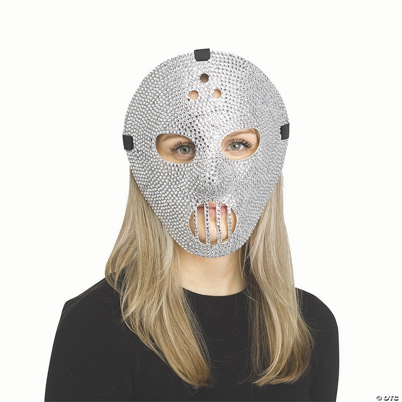 Adults Silver Rhinestone Bling Hockey Full Mask - One Size Image