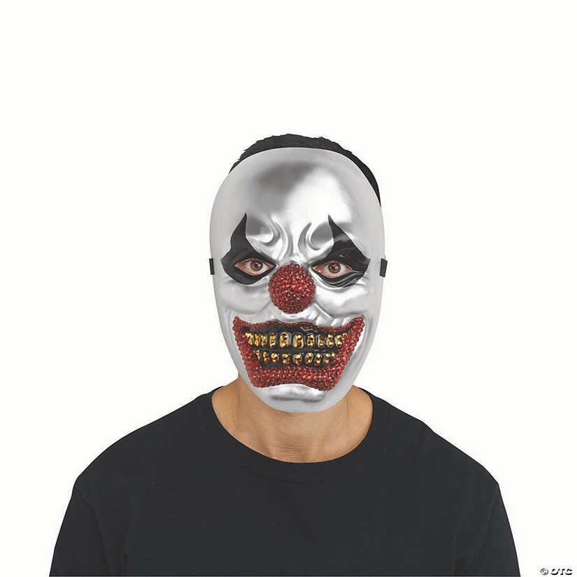 Adults Silver with Red & Gold Rhinestone Bling Big Top Clown Full Mask - One Size Image