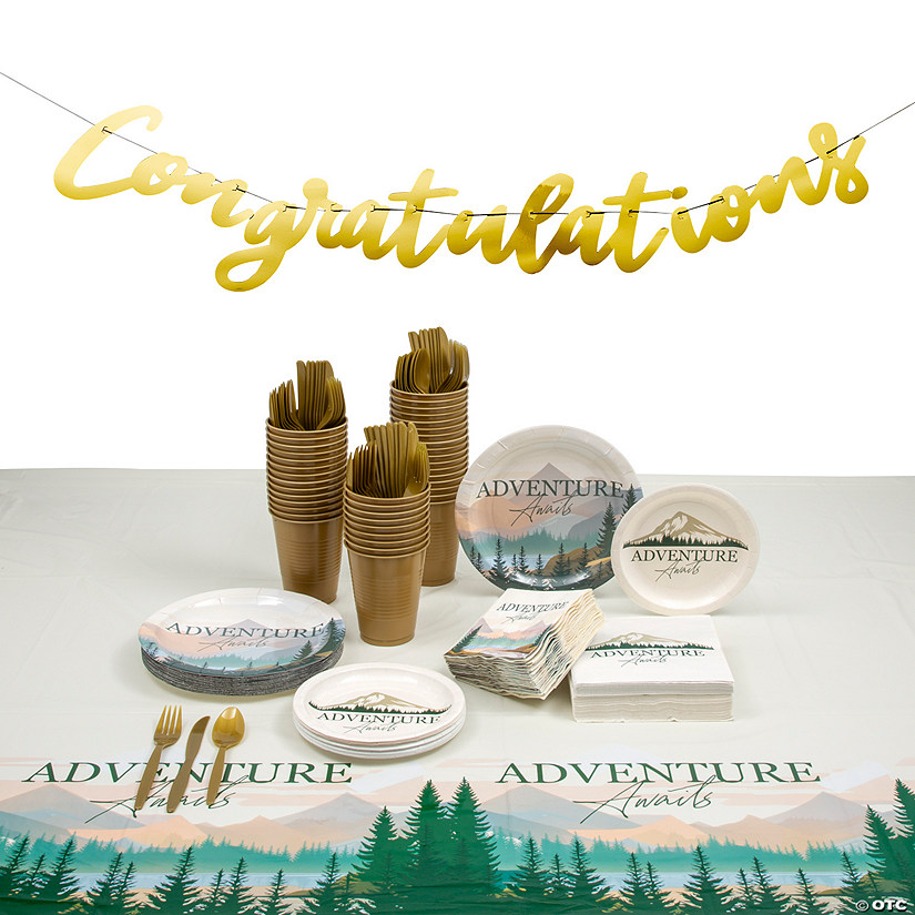 Adventure Awaits Congrats Disposable Tableware Kit for 24 Guests Image