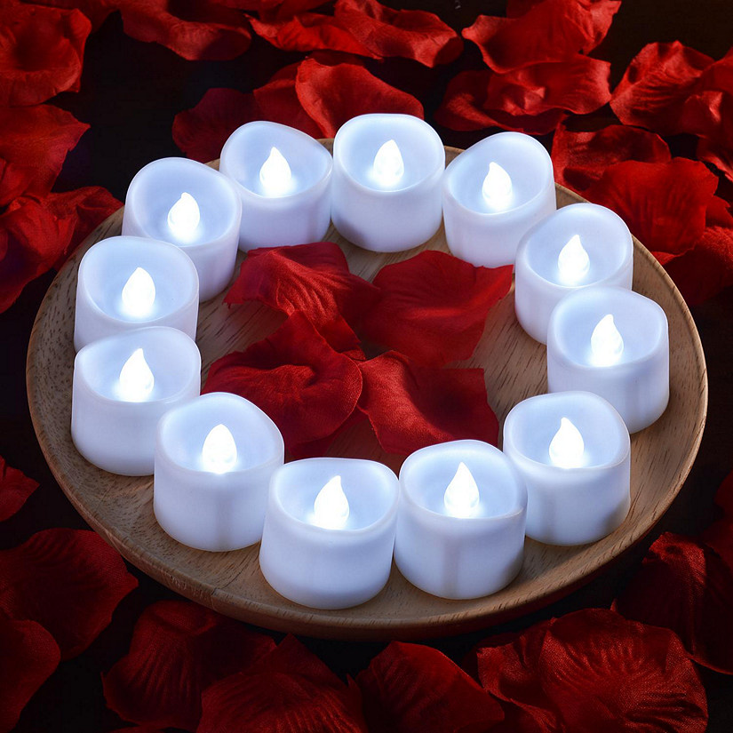 AGPtek 12pcs Cool White LED Tea Lights Candles Flameless with 100pcs Fake Rose Petals Image