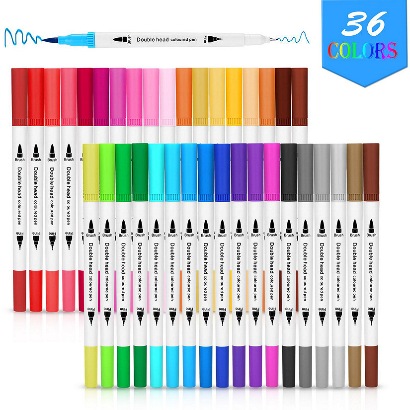 AGPtEK 36 Colors Dual Tip Brush Marker Pens with 0.4 Fine Tip Image