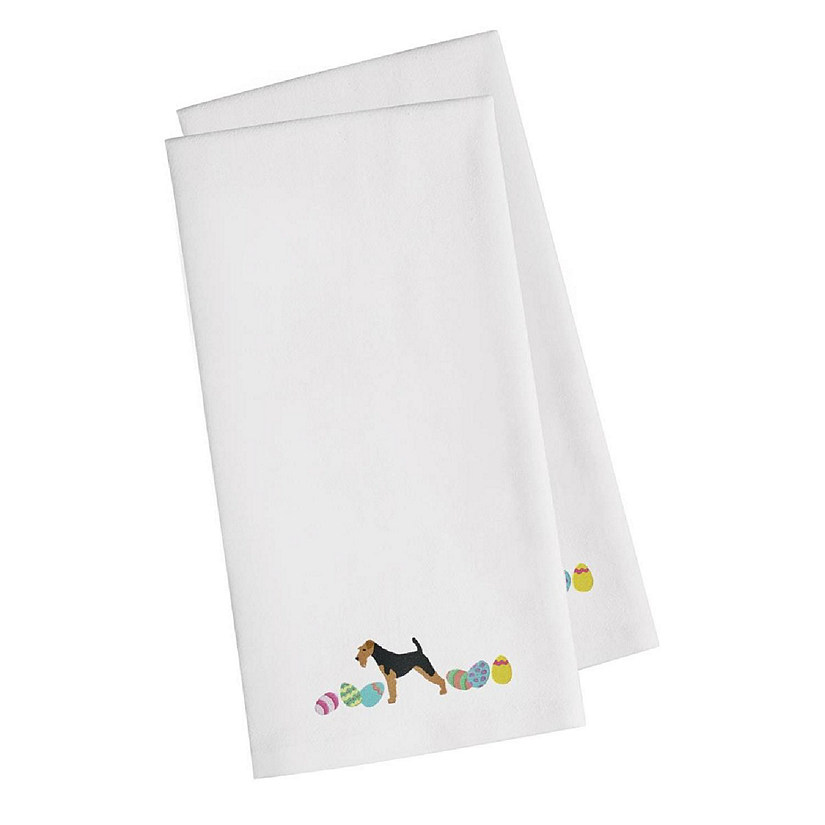 Airedale Terrier Easter White Embroidered Kitchen Towel - Set of 2 Image