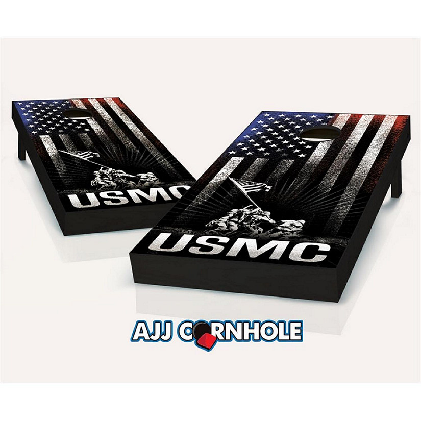 AJJCornhole  USMC Hanging Stripes Theme Cornhole Set with Bags - 8 x 24 x 48 in. Image