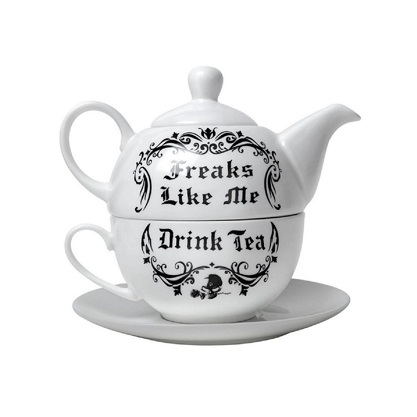 Alchemy Gothic ATS2 6.5 in. Freaks Like Me Drink Tea Set&#44; White & Black - 3 Piece Image