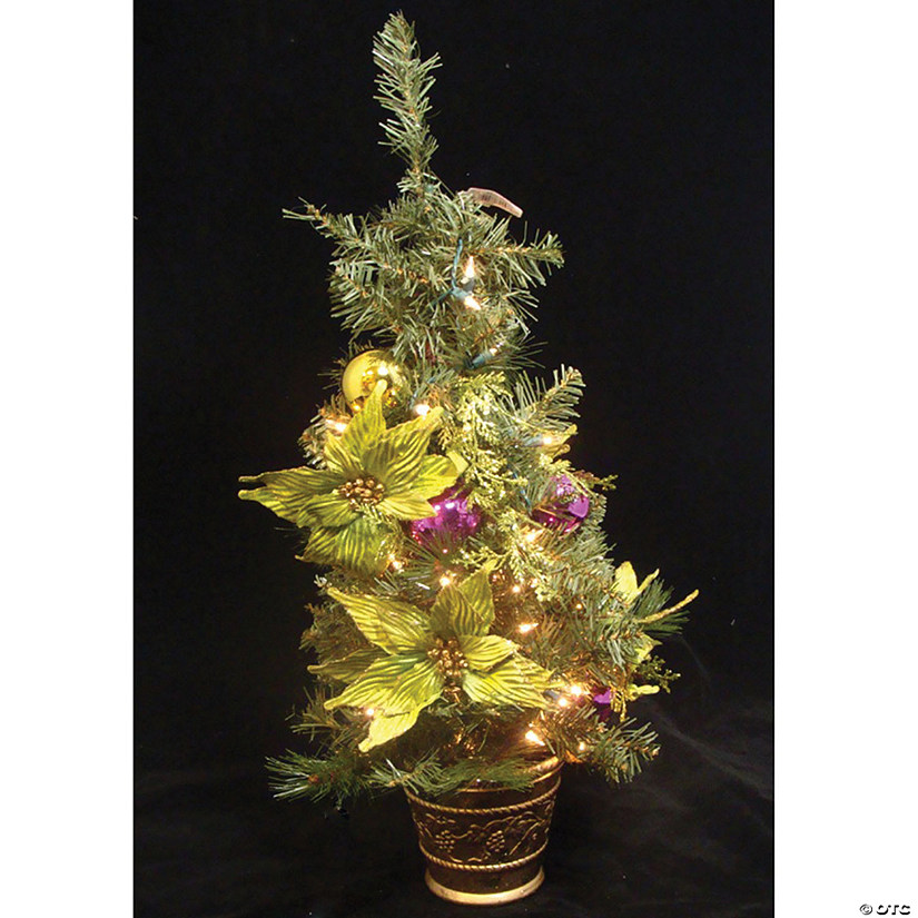 Allstate - 2.5' Pre-Lit Potted Lime Green Poinsettia Pine Slim Artificial Christmas Tree - Clear Lights Image
