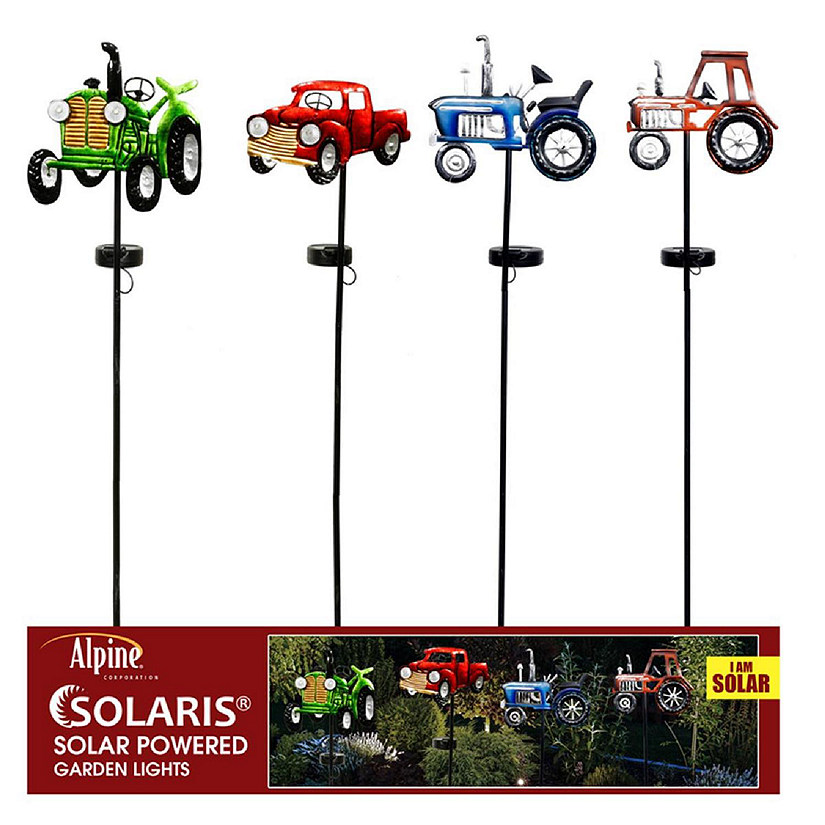 Alpine 8048338 36 in. Vintage Farm Vehicle Solar Garden Stake, Assorted Color - Pack of 12 Image