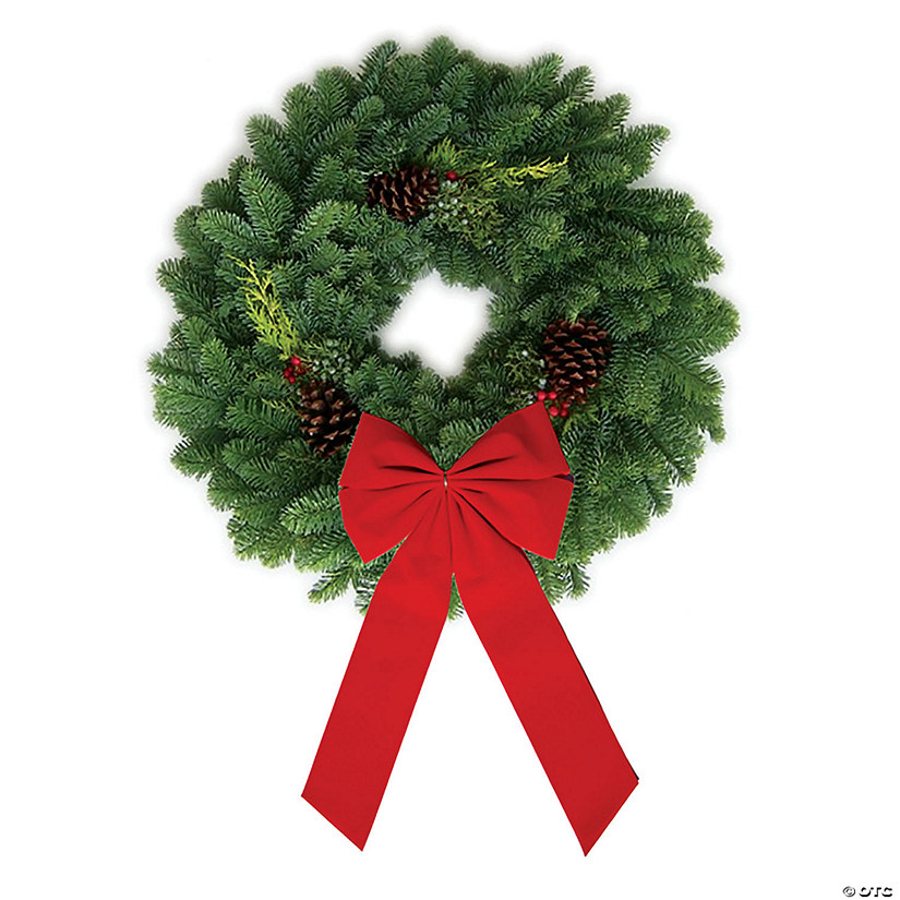 Alpine Farms 22" Fresh Deluxe Noble Fir Wreath With Red Bow Image