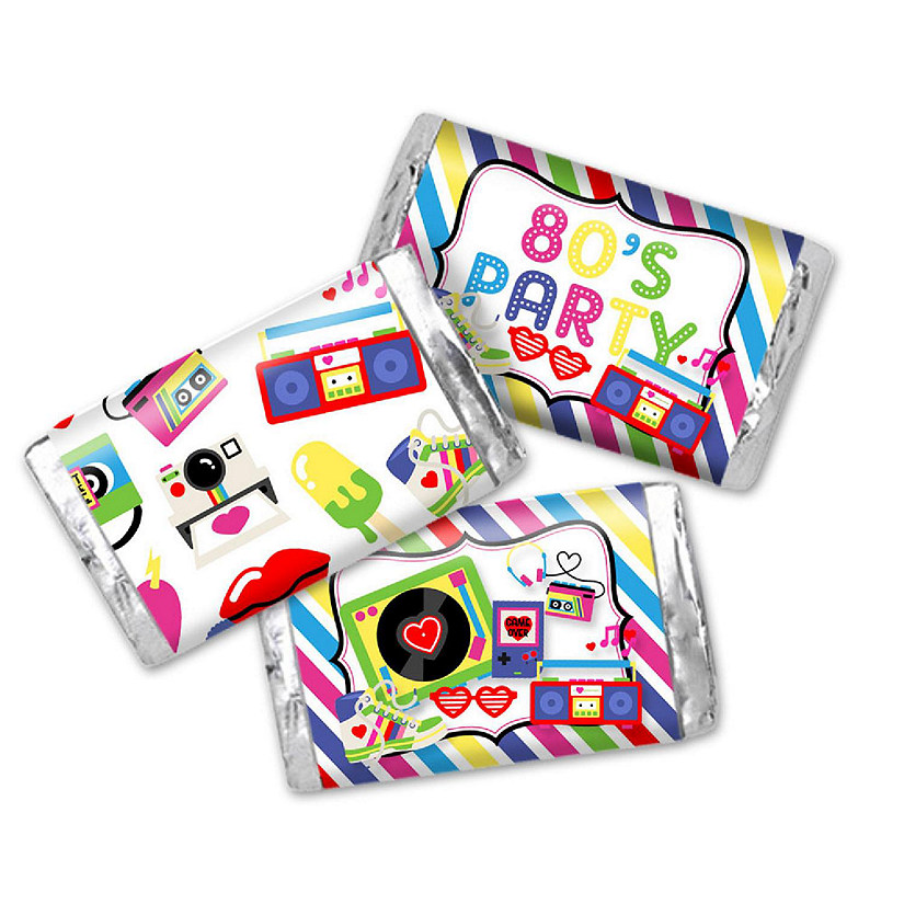 AmandaCreation Awesome 80's Birthday Mini Candybar Wrappers 45pcs. Image