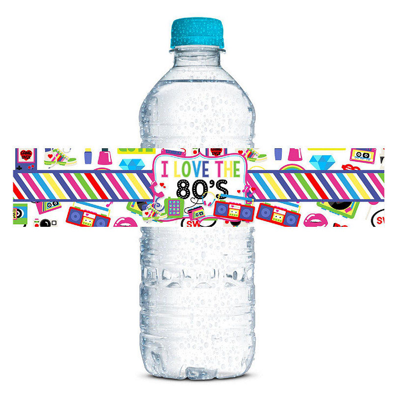 AmandaCreation Awesome 80's Birthday Water Bottle Labels 20 pcs. Image