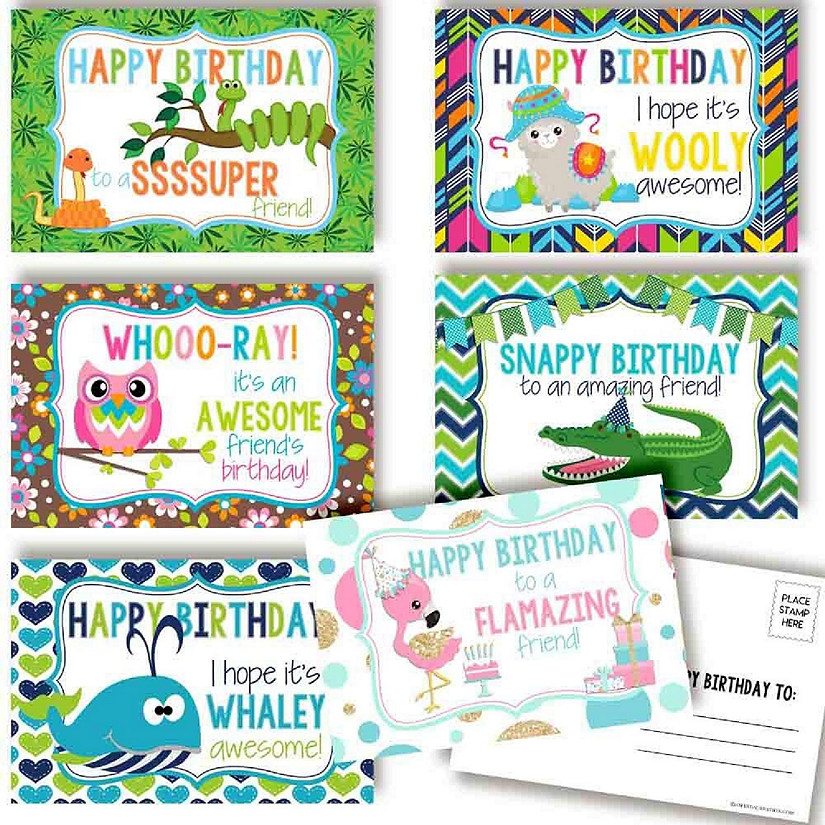 AmandaCreation Awesome Animals Birthday Postcards 30pc. Image