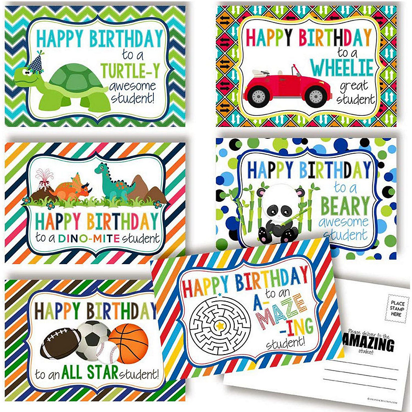 AmandaCreation Birthday Puns Teacher Postcards 30pc. Image