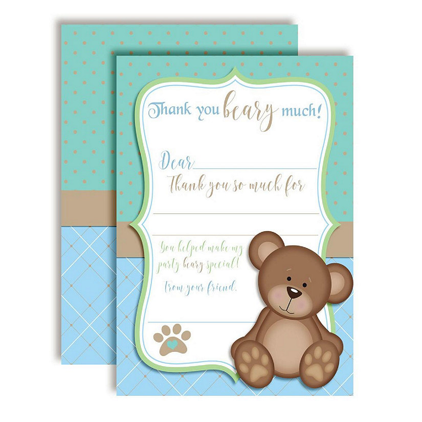 AmandaCreation Blue Teddy Bear Thank You Cards 20pcs. Image
