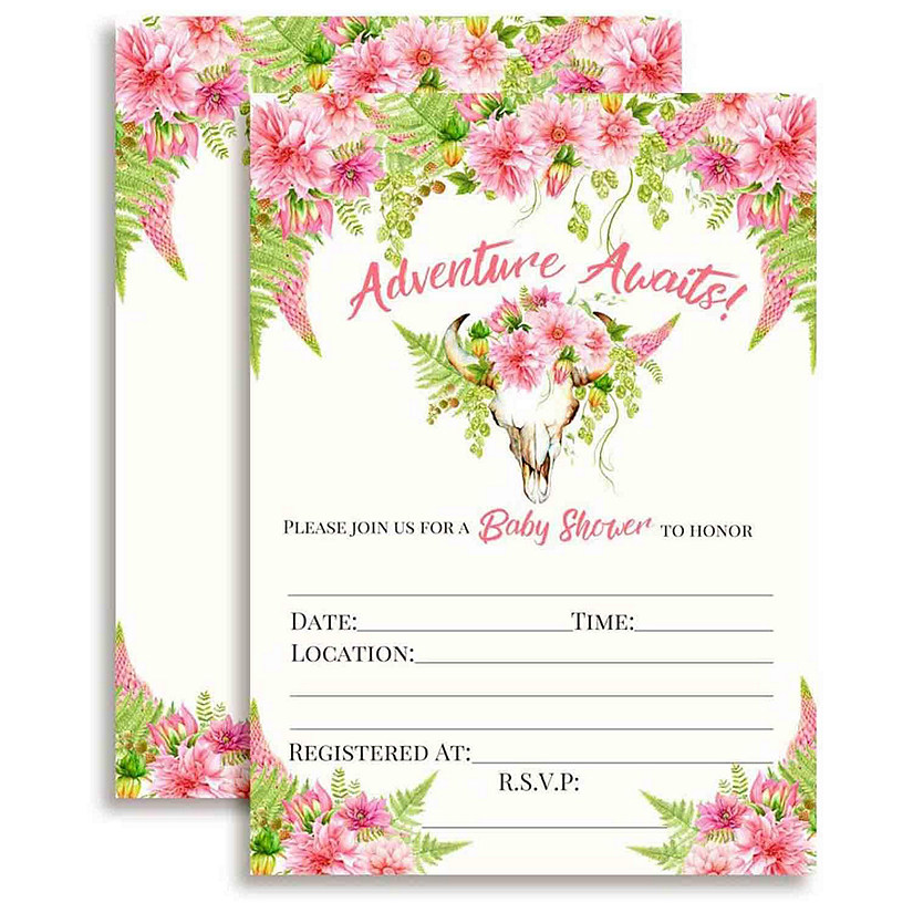 AmandaCreation Boho Floral Baby Invites 40pc. Image