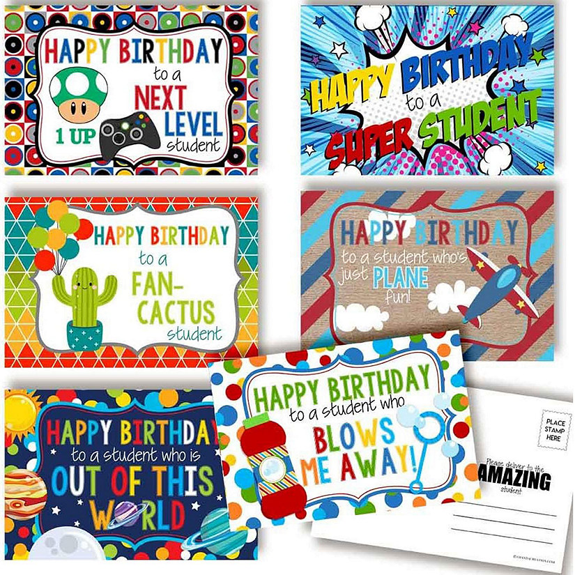 30ct AmandaCreation Birthday Puns Teacher Postcards