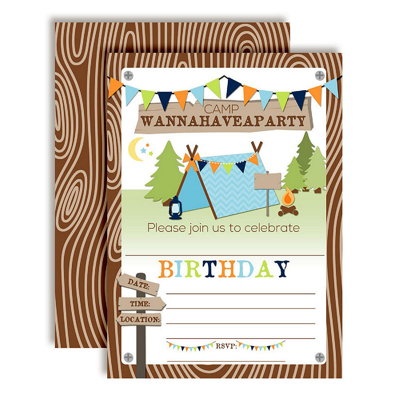 AmandaCreation Camping Boy Birthday Invites 40pc. Image
