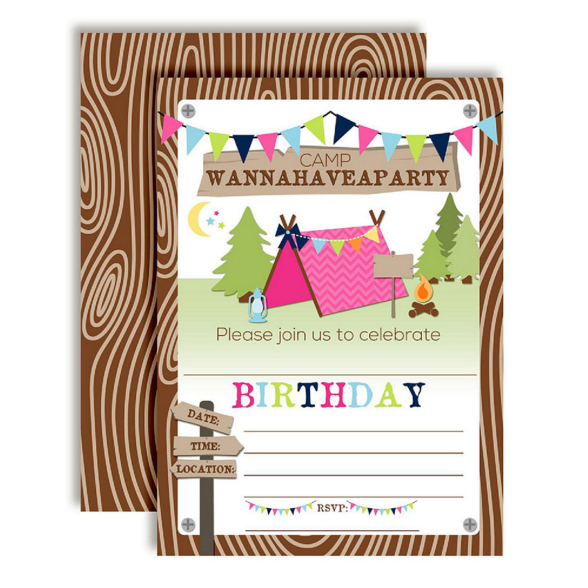 AmandaCreation Camping Girl Birthday Invites 40pc. Image