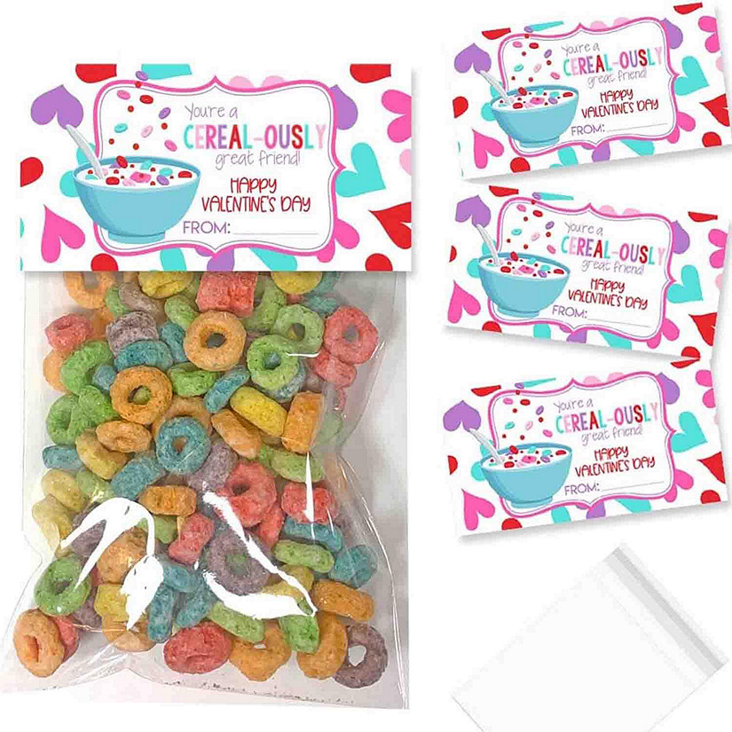 AmandaCreation Cereal Valentine Bag Toppers 40pc. BAG FILLER NOT INCLUDED Image