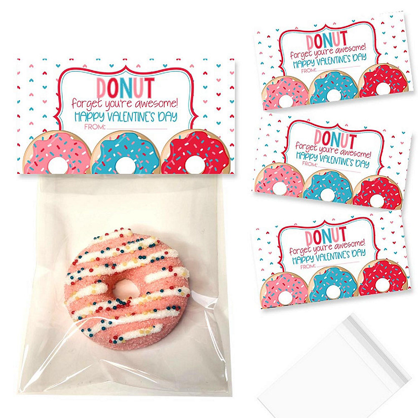 AmandaCreation Donut Valentine Bag Toppers 40pc. BAG FILLER NOT INCLUDED Image