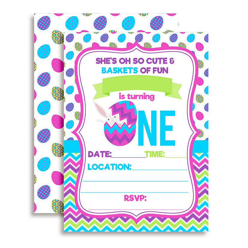 AmandaCreation Easter First Girl Birthday Invites 40pc. Image