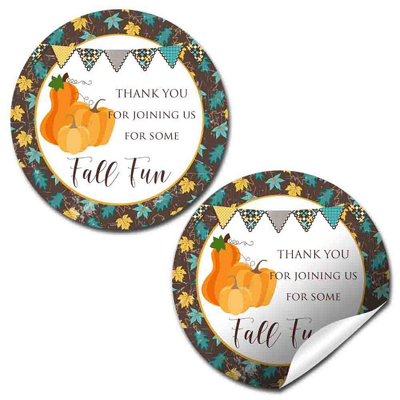 AmandaCreation Fall Pumpkins &amp; Teal Leaves Envelope Seals 40pc. Image