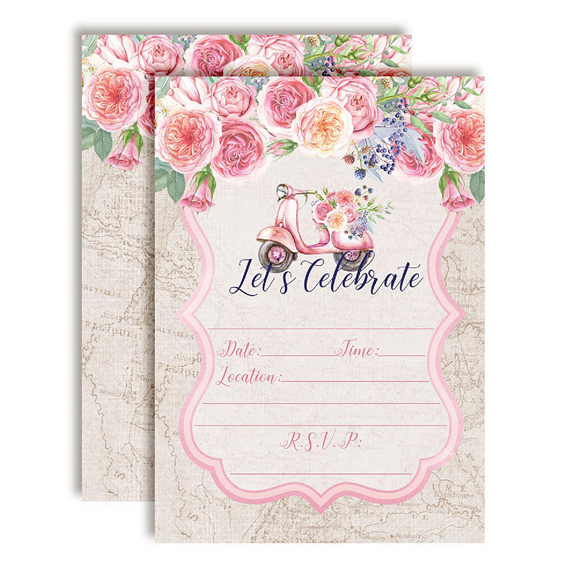 AmandaCreation Floral Moped Celebration Invites 40pc. Image