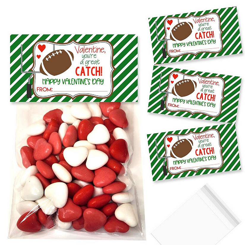 AmandaCreation Football Valentine Bag Toppers 40pc. BAG FILLER NOT INCLUDED Image
