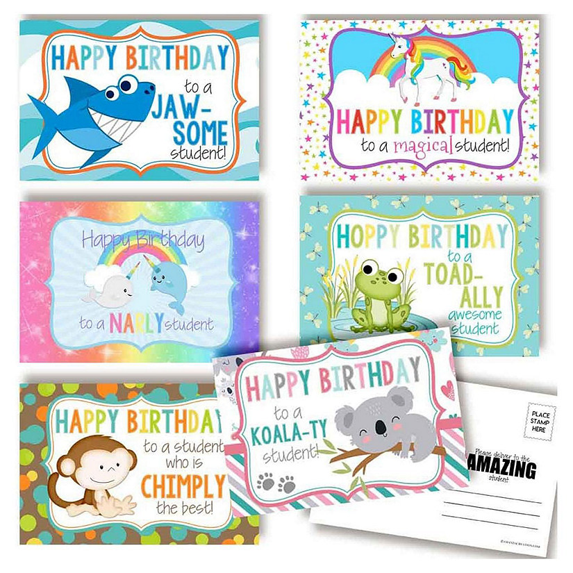 30ct AmandaCreation Birthday Puns Teacher Postcards